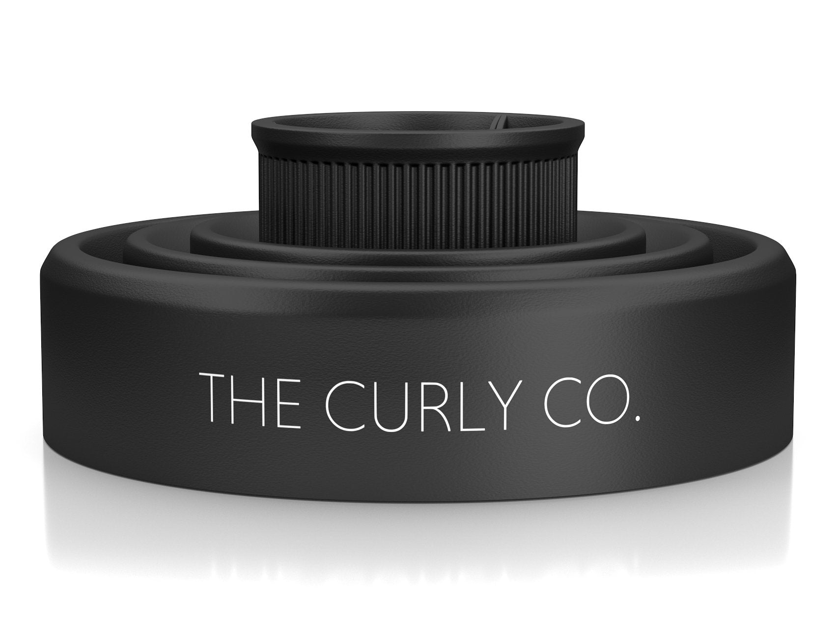 The Curly Co. Black Silicone Diffuser showing the inside bowl and air distribution holes for frizz control.