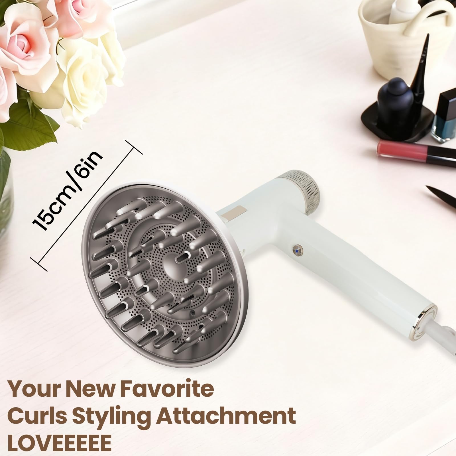 AFDD beauty tool packaging showing the premium six inch imported hair diffuser attachment