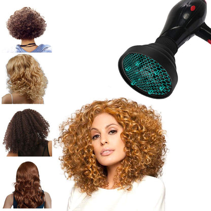 Black WAJIAYON curly hair diffuser attachment stretching onto a blow dryer nozzle