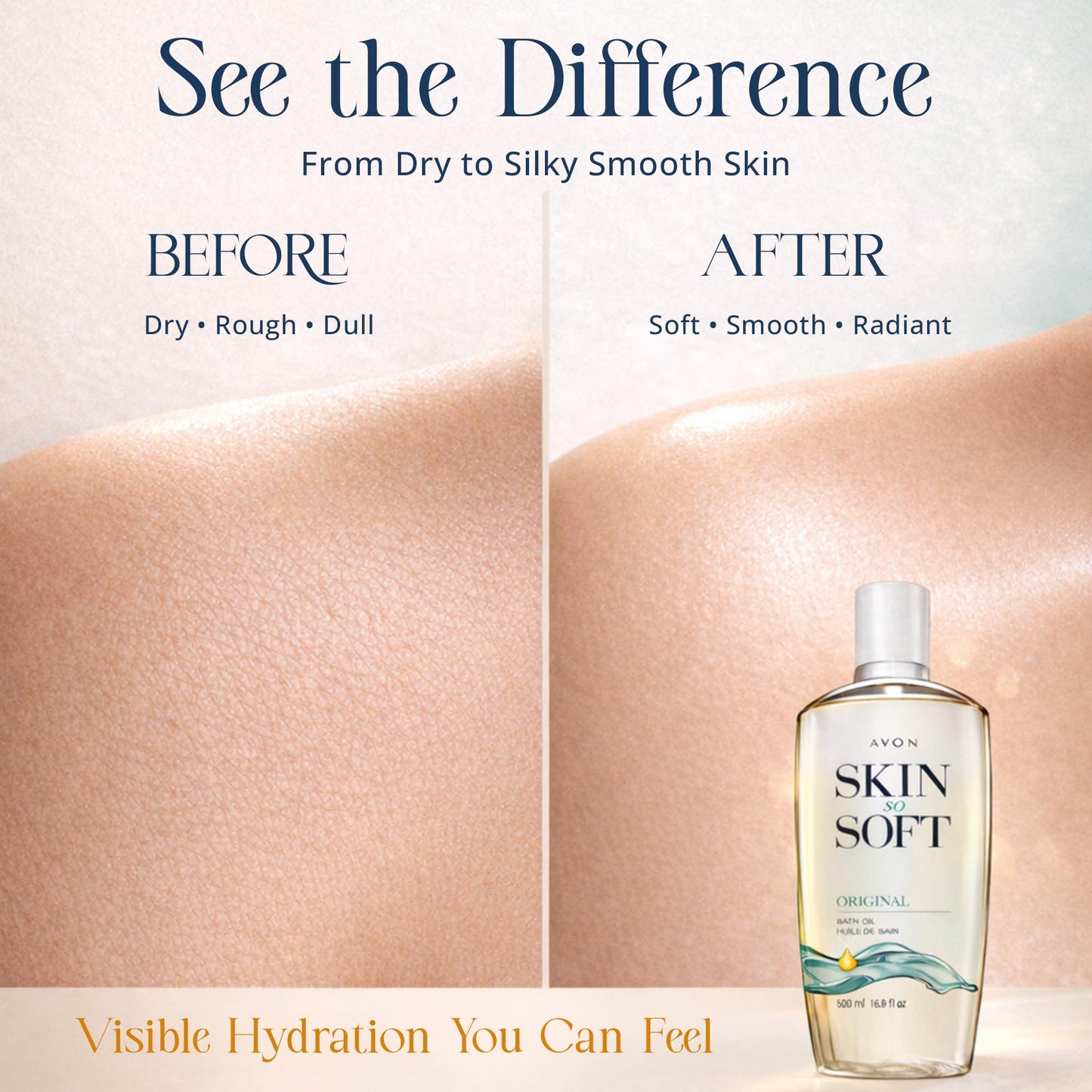 Avon original bath oil for dry skin hydration showing liquid consistency