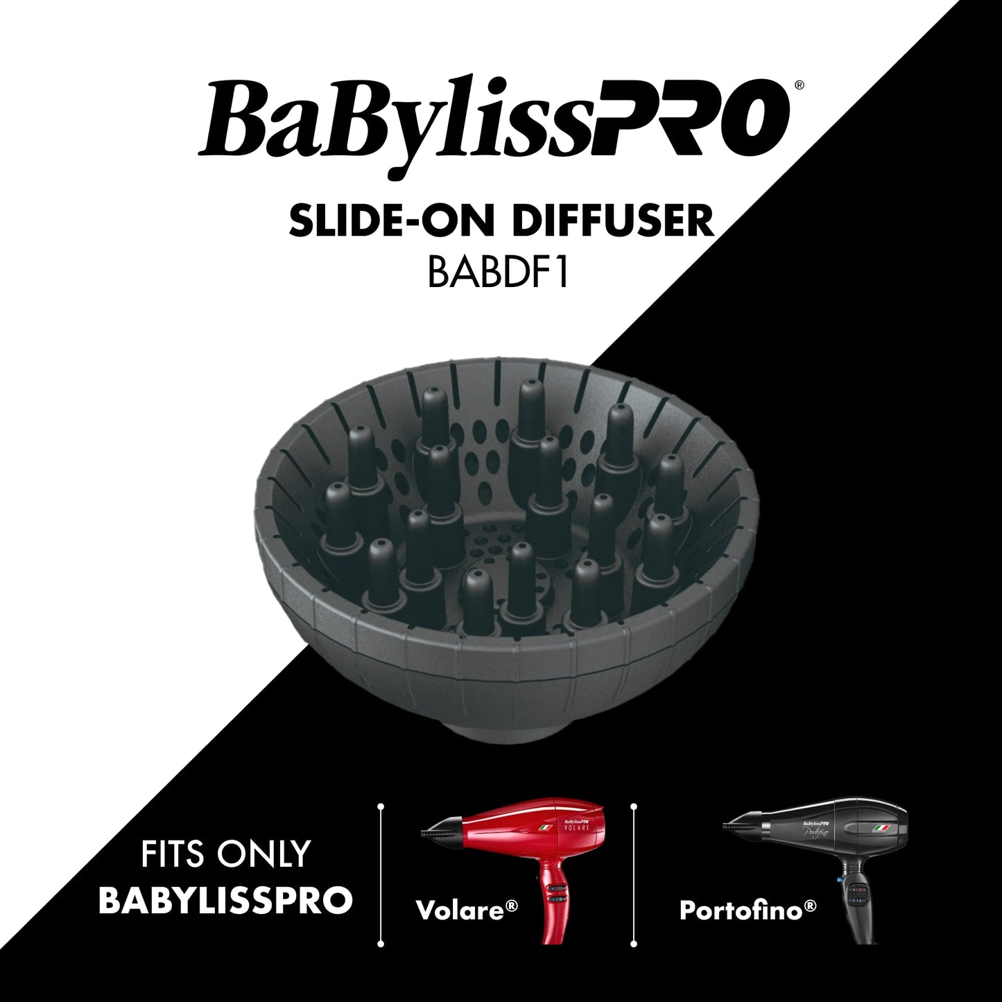 BaBylissPRO BABDF1 model diffuser showing the twelve integrated airflow fingers