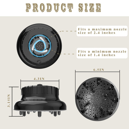 Heat resistant hair diffuser accessory for curly and wavy hair care routine visualization.