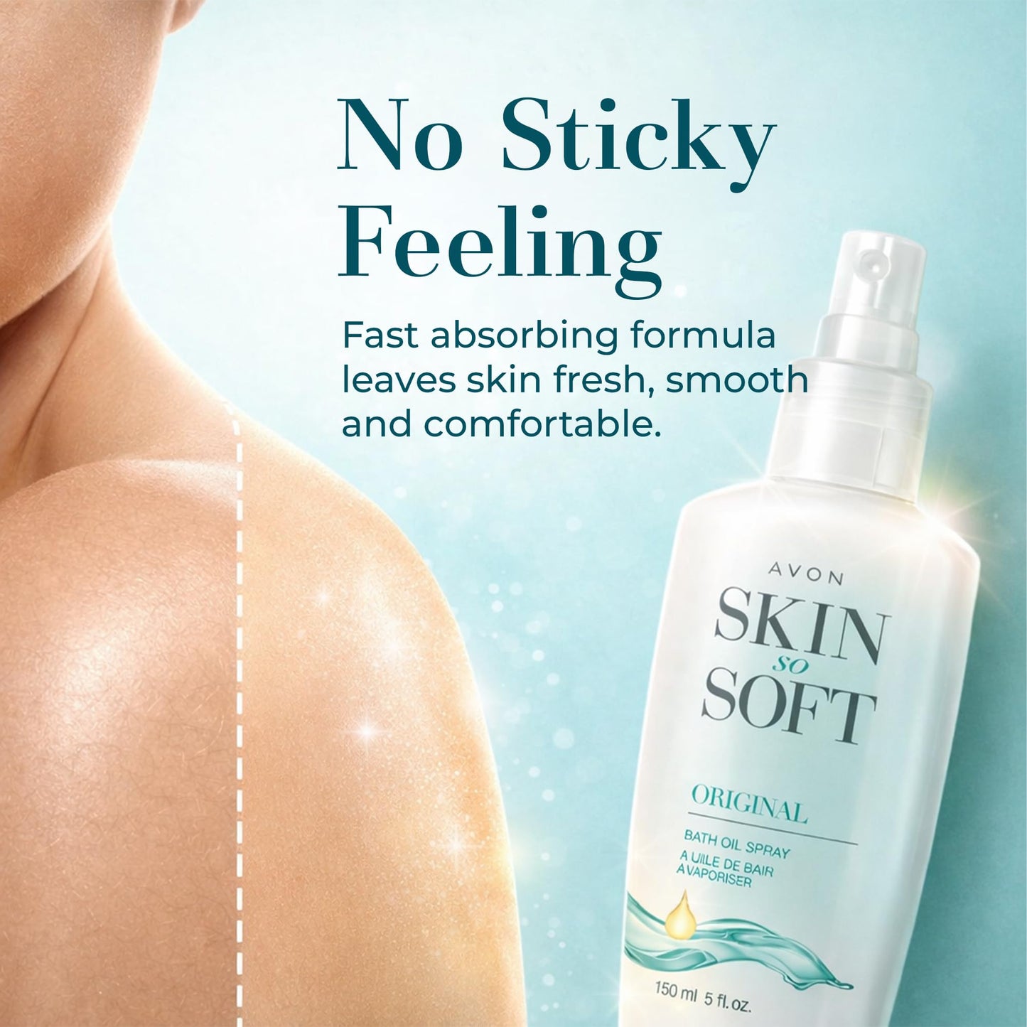Avon original herbal scent bath oil packaging detailing the infusion of natural jojoba oil and vitamin E.