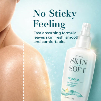Avon original herbal scent bath oil packaging detailing the infusion of natural jojoba oil and vitamin E.