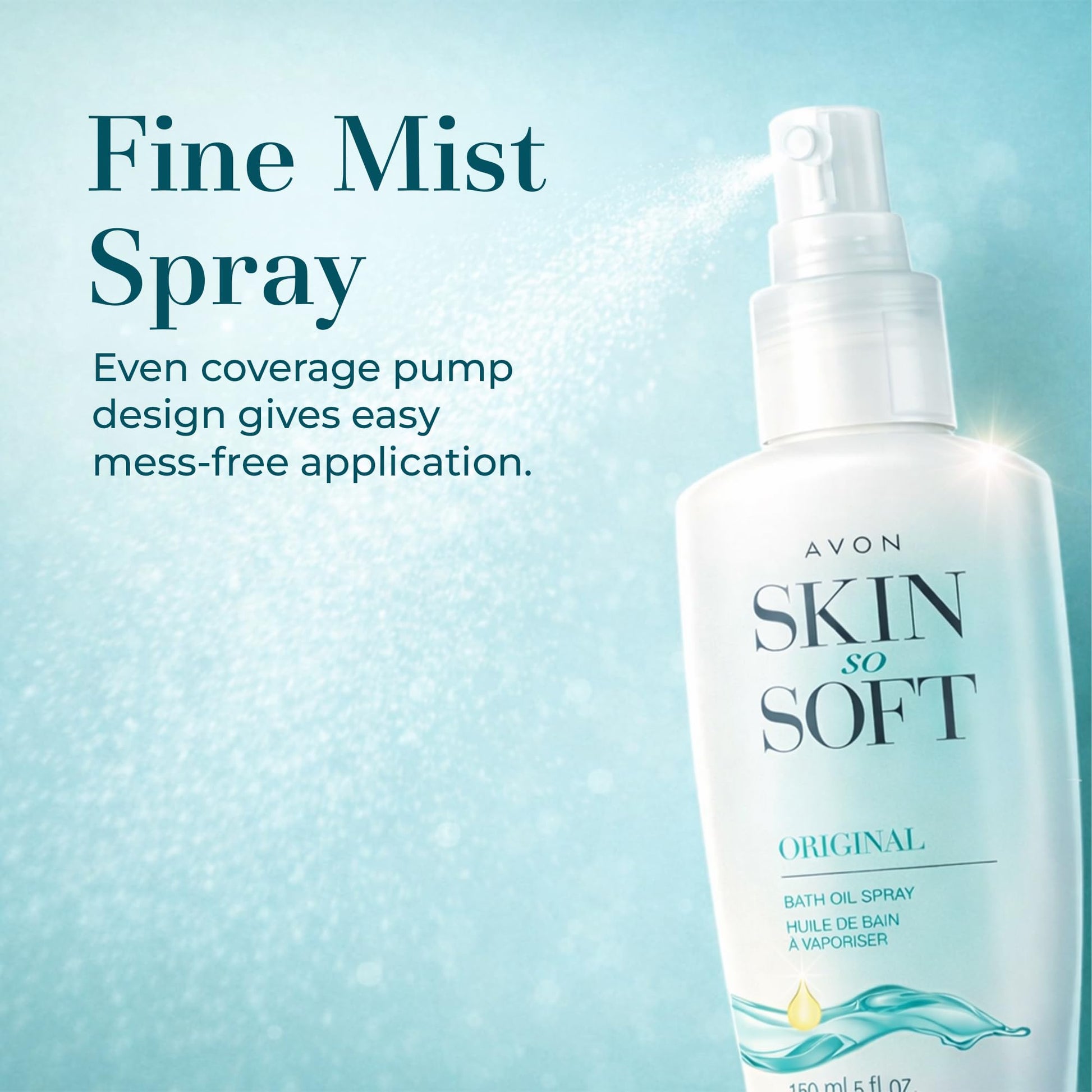 Fast-absorbing imported body spray moisturizer displayed clearly to showcase the transparent bottle design.