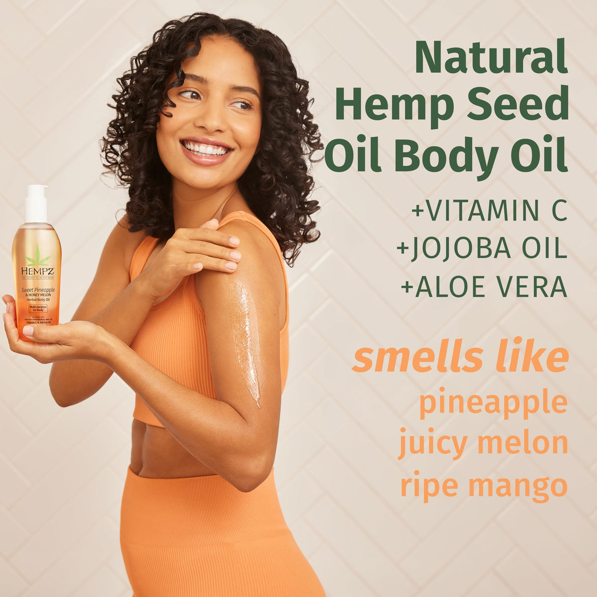 Hempz hydrating body oil texture on skin