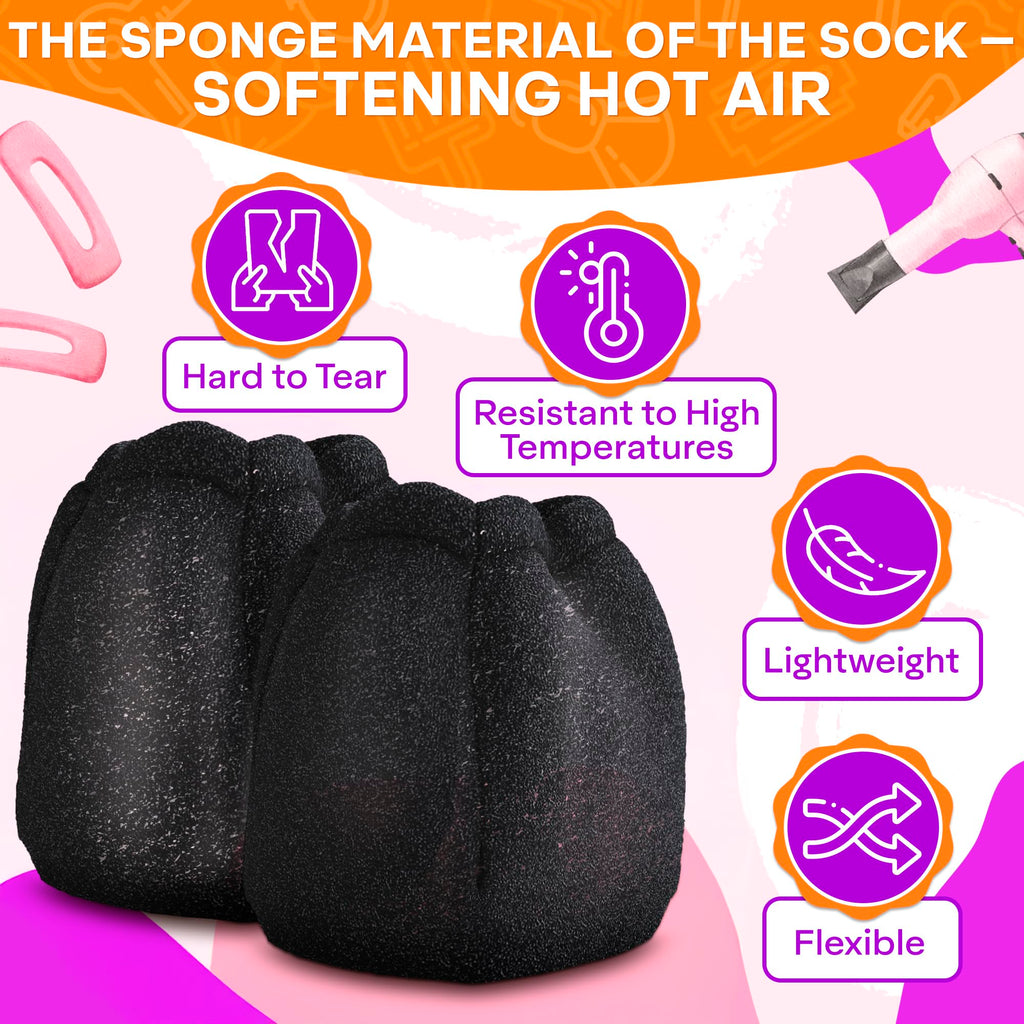 V TOWER lightweight travel diffuser sock stretched over a standard hair dryer nozzle
