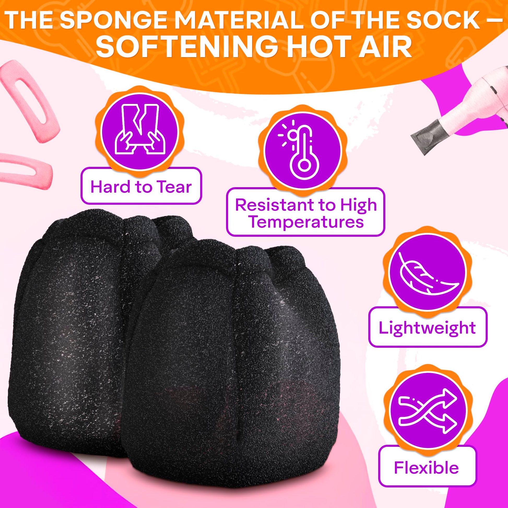 V TOWER lightweight travel diffuser sock stretched over a standard hair dryer nozzle