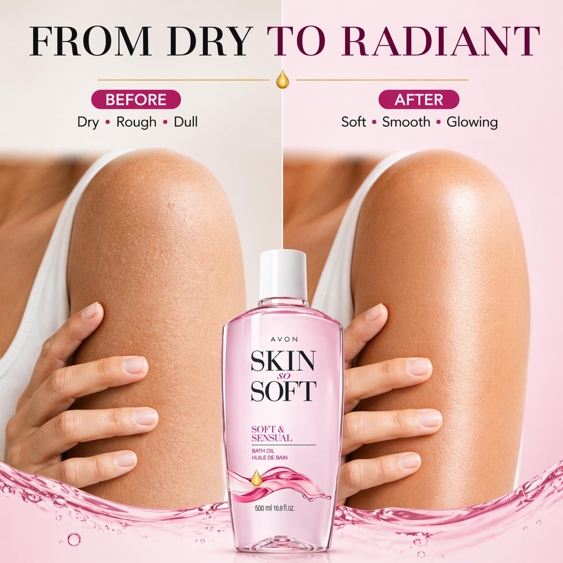 Avon argan oil infused luxury bath oil product shot on clear background