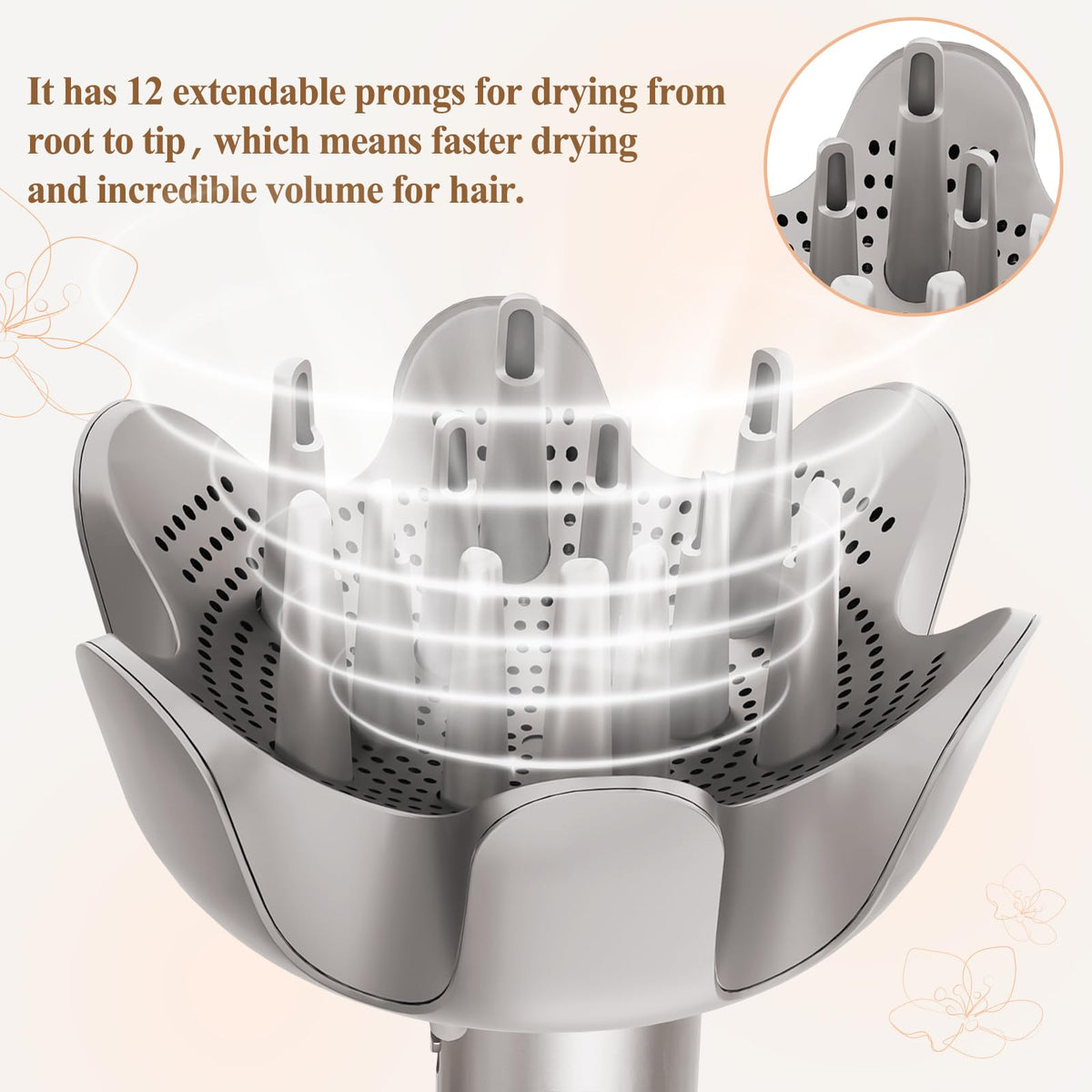 Close up view of the back connection mechanism of the Fabmira styling diffuser for HD400 series dryers