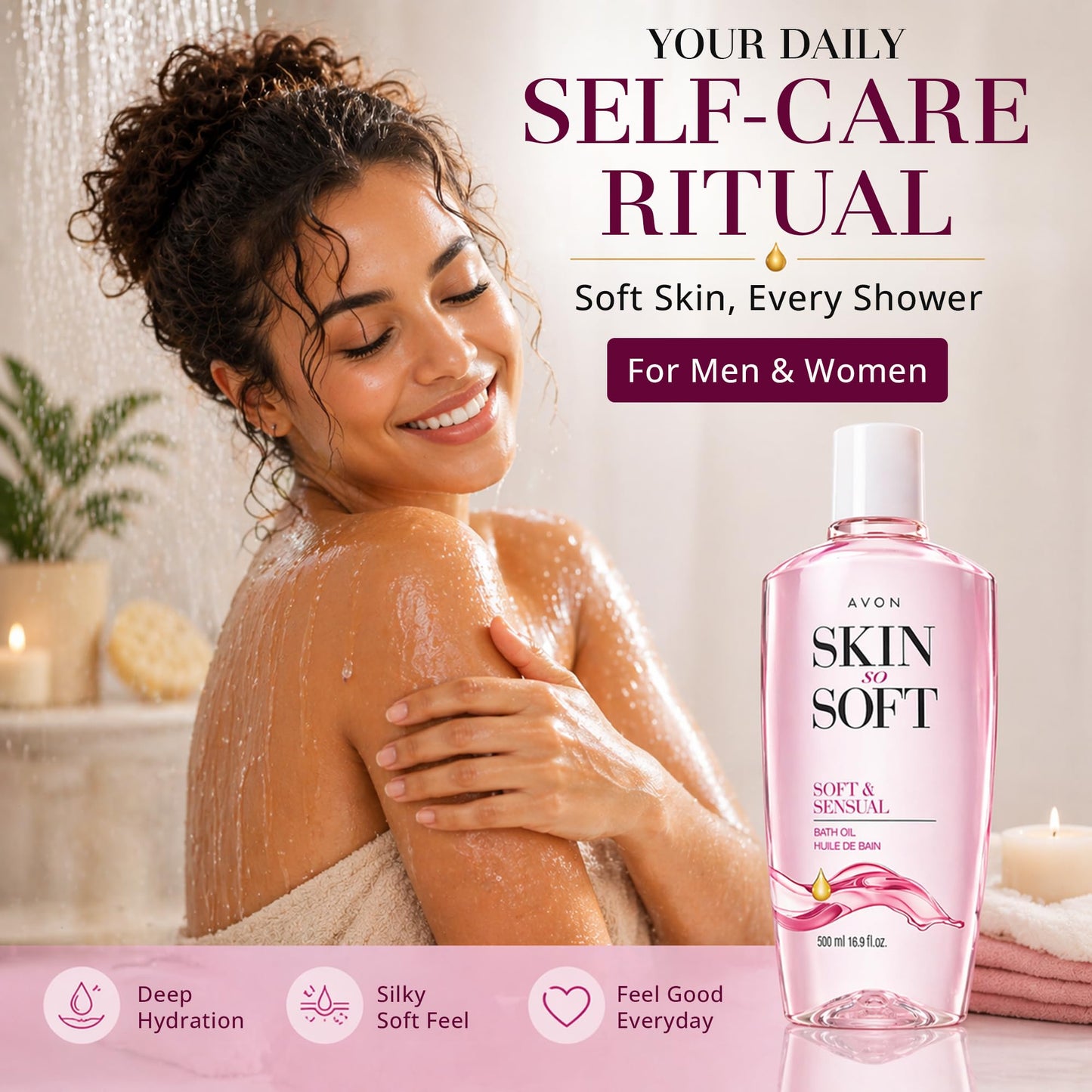 Avon Skin So Soft 500 ml bonus size nourishing shower oil container