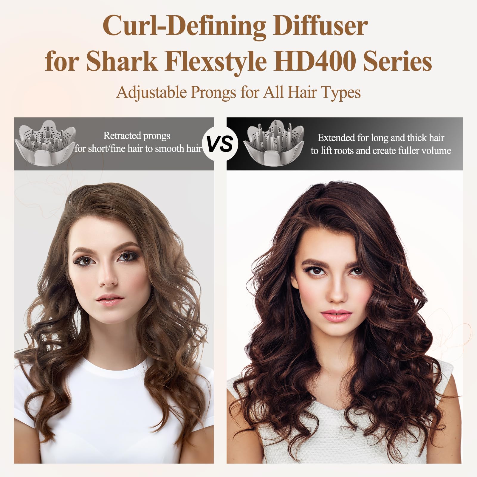 Fabmira adjustable prong diffuser showing retracted state for short fine hair and scalp protection