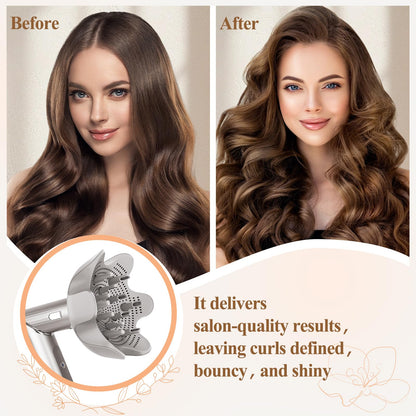 Top down perspective of Fabmira hair dryer attachment demonstrating the spiral airflow vents for frizz reduction