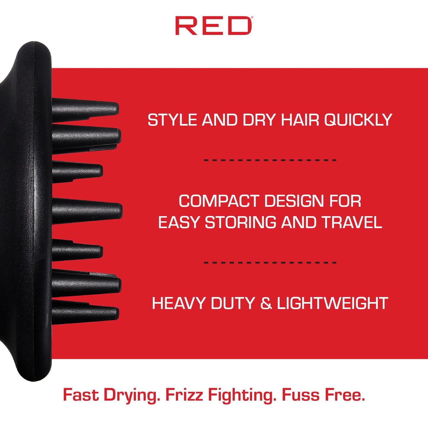 Close up of the compact design and airflow holes on the Red by Kiss salon grade diffuser.
