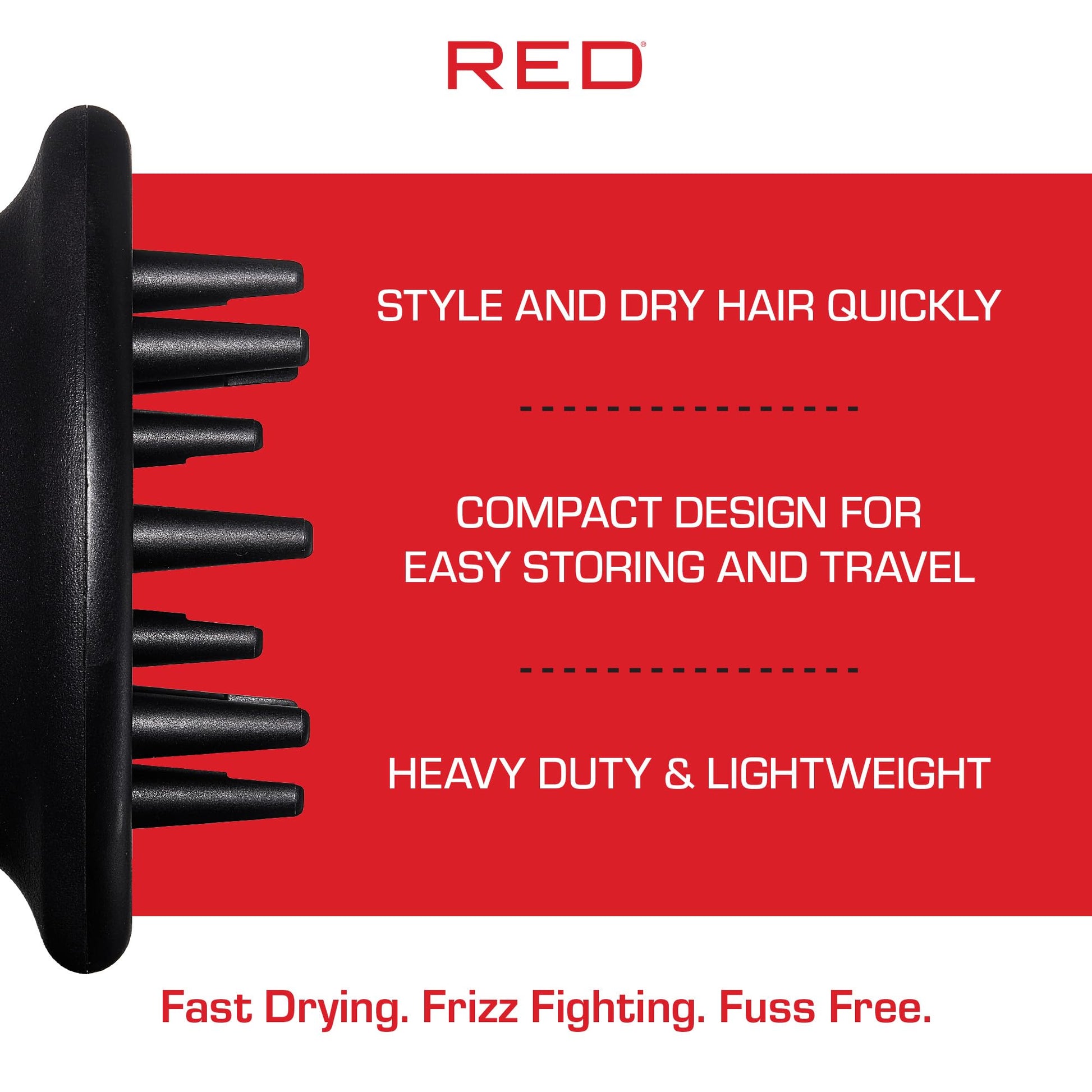 Close up of the compact design and airflow holes on the Red by Kiss salon grade diffuser.