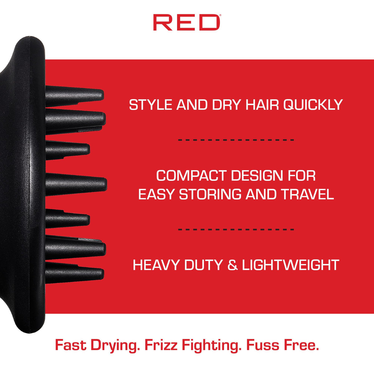 Close up of the compact design and airflow holes on the Red by Kiss salon grade diffuser.