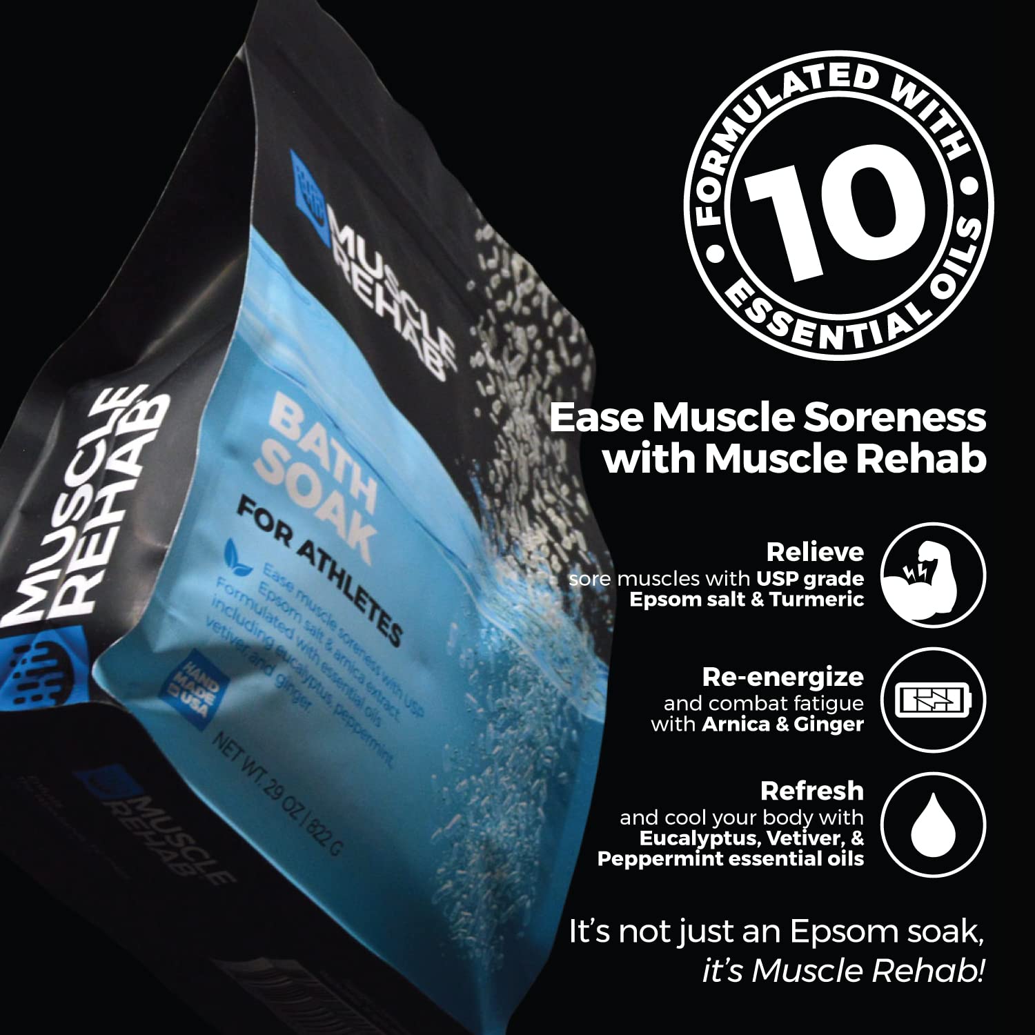 Muscle Rehab Epsom salt with arnica and turmeric packaging
