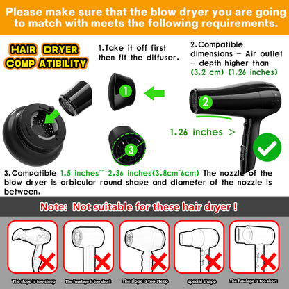 Compact lightweight BLOLYO hair diffuser attachment for travel and home use