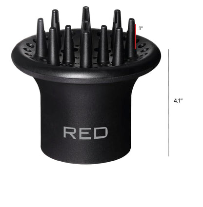 Side angle of the imported Red by Kiss diffuser showing the deep bowl structure for bouncy curls.
