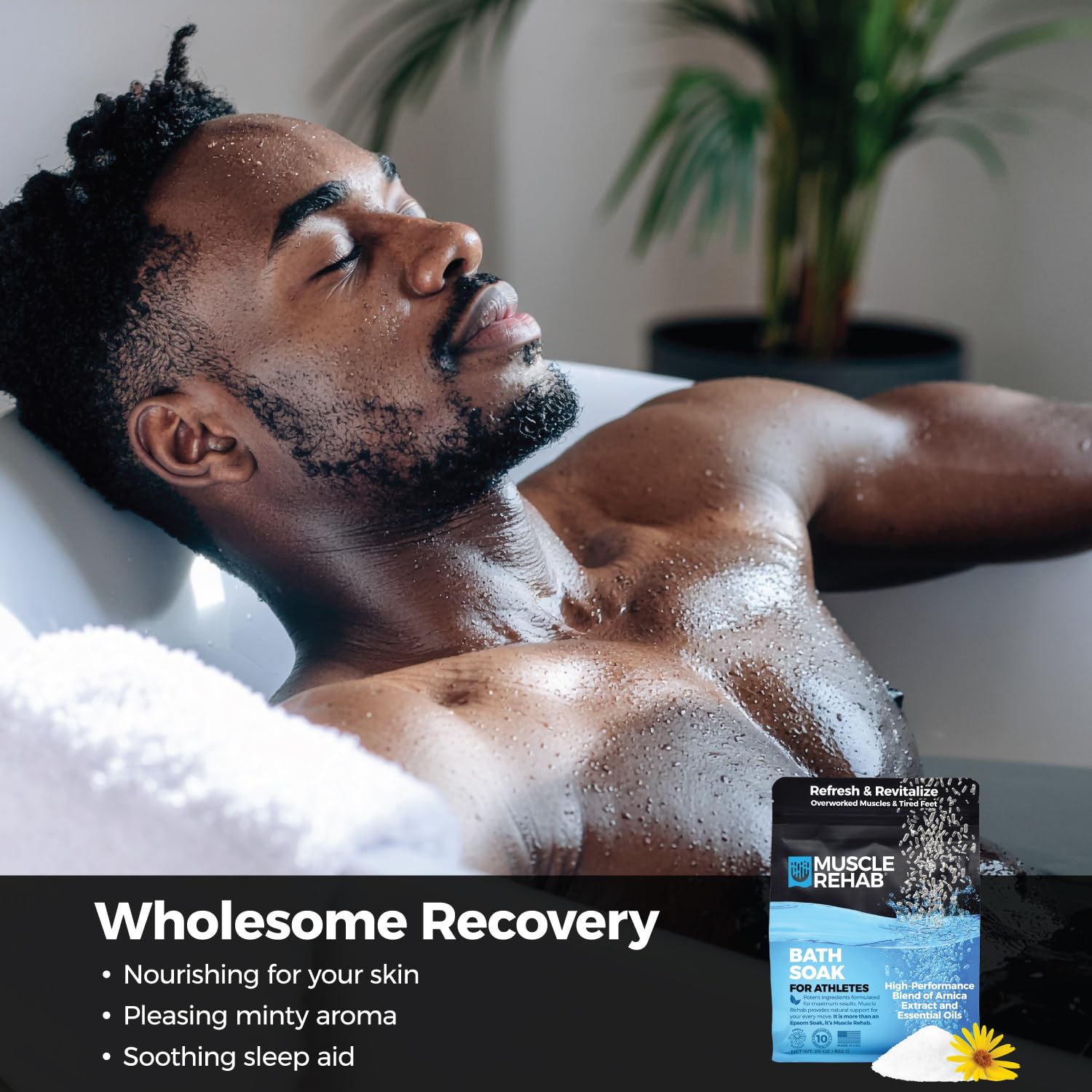 Athlete using Muscle Rehab soak for muscle recovery