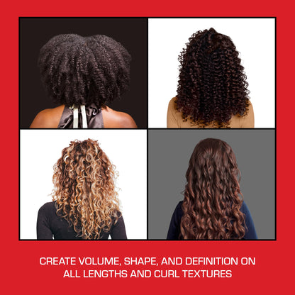 Red by Kiss hair dryer diffuser attachment demonstrating the flexible rubber nozzle opening.