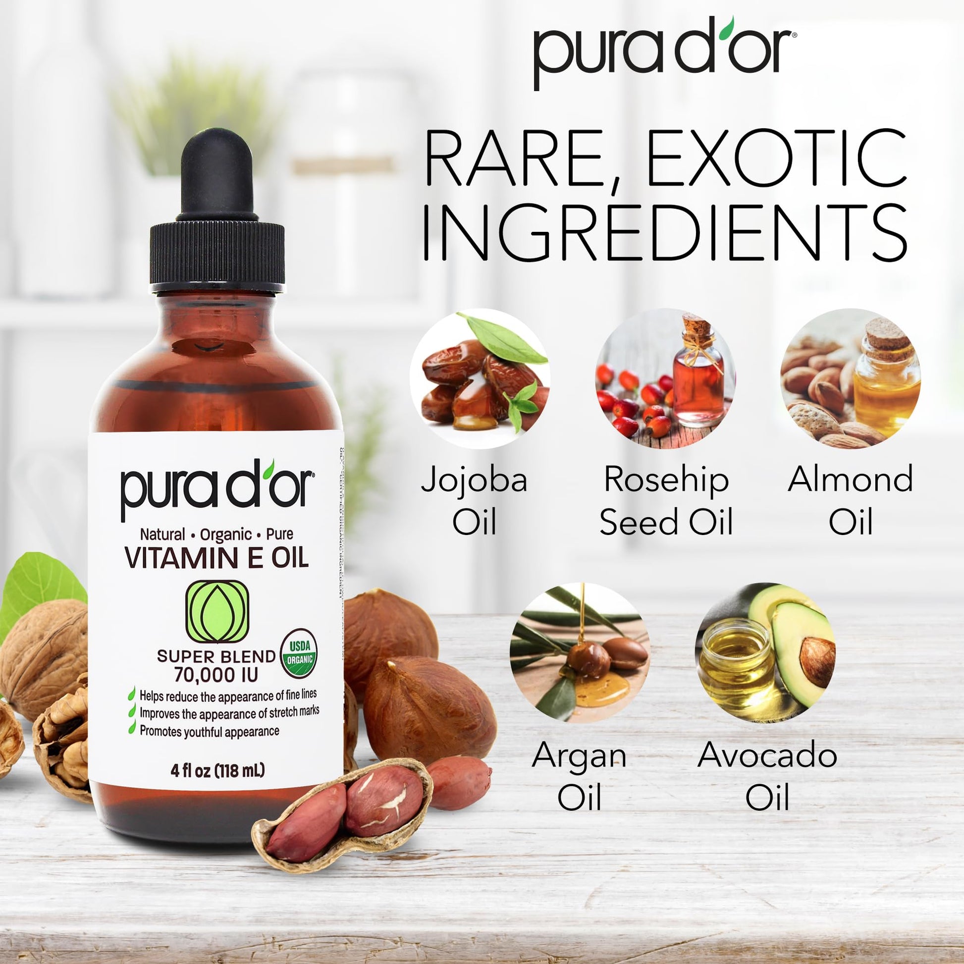 Dropper dispensing a clear drop of PURA D'OR organic facial moisturizing blend