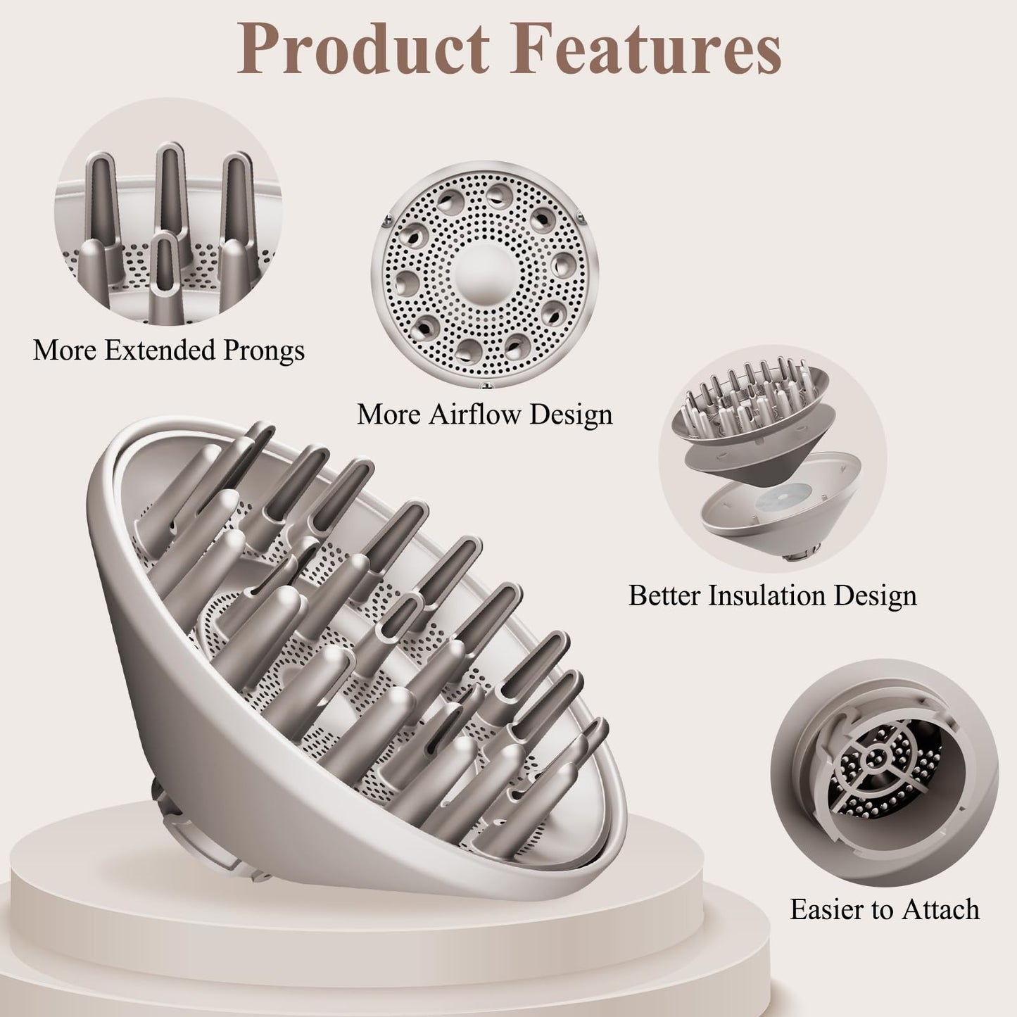Side view of the Chivixe six inch diffuser nozzle outlining the depth and extended finger prongs