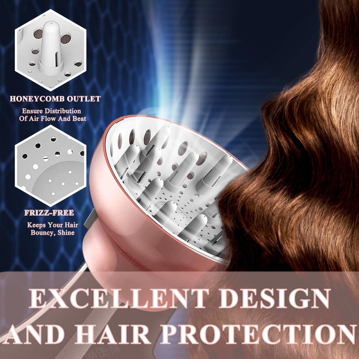 Polly Online adjustable hair diffuser back view showing expandable spring loaded silicone clamps