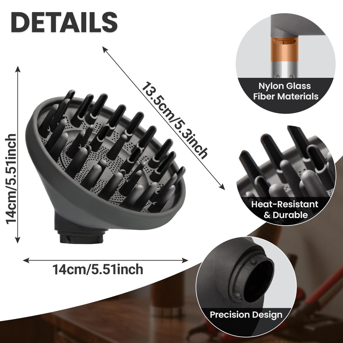 Dotspun heat resistant hair diffuser showing the durable construction materials for safe home salon styling