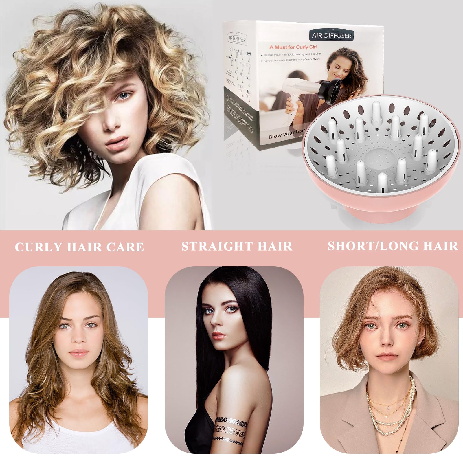 Polly Online universal diffuser attachment being locked onto a standard blow dryer nozzle