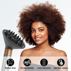 Angled view of the grey volumizing hair diffuser demonstrating the distribution of the styling vents.