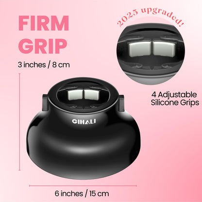 Gihali hair dryer attachment showing the patented one hand button flex clamp mechanism