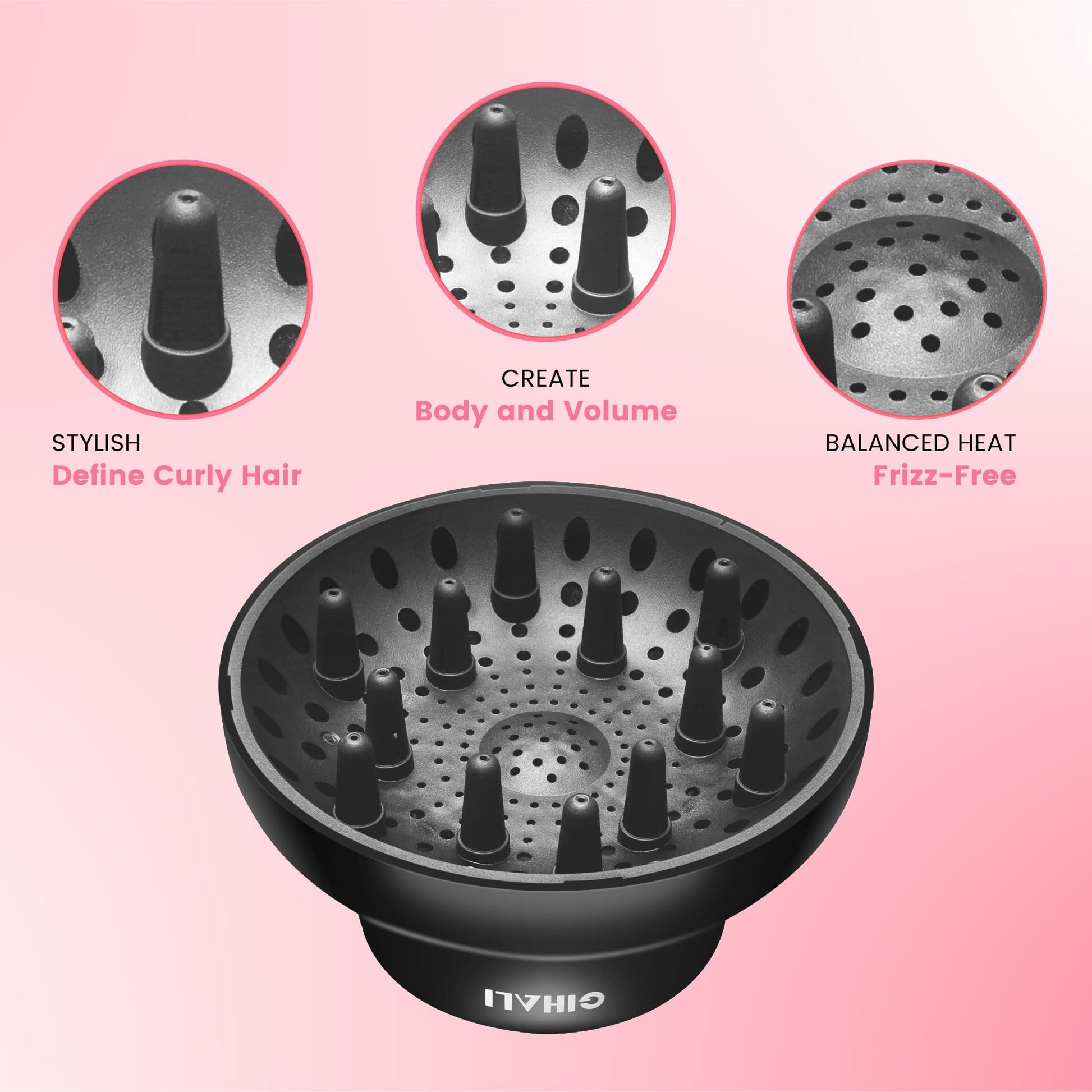 Gihali travel friendly hair diffuser side view emphasizing the sturdy premium material construction