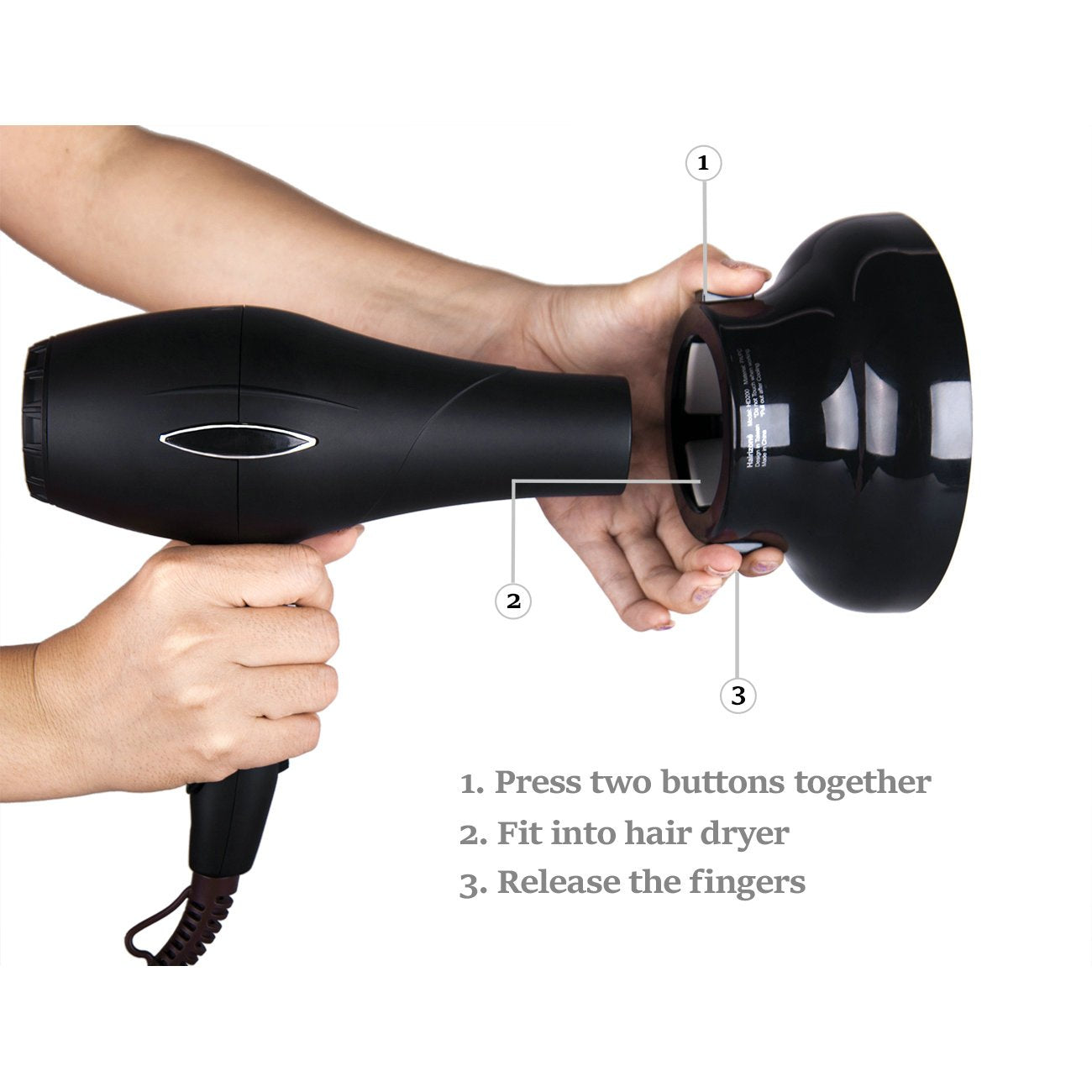 Close up view of the internal flexible silicone grips inside the Hairizone diffuser nozzle opening
