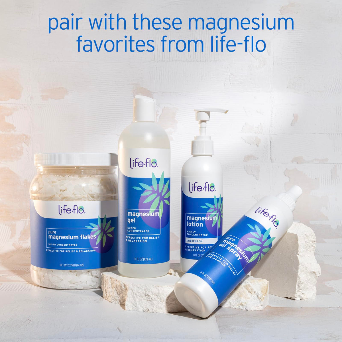 Life-Flo 44 ounce container next to a relaxing bath setup