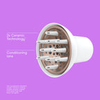 Side angle of the Conair volumizing blow dryer diffuser highlighting the deep bowl construction and secure nozzle snapping mechanism.