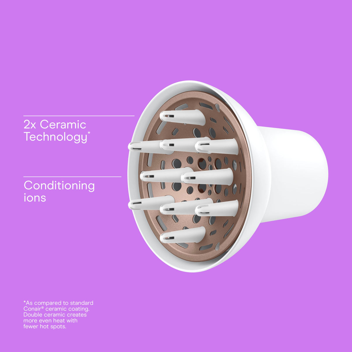 Side angle of the Conair volumizing blow dryer diffuser highlighting the deep bowl construction and secure nozzle snapping mechanism.