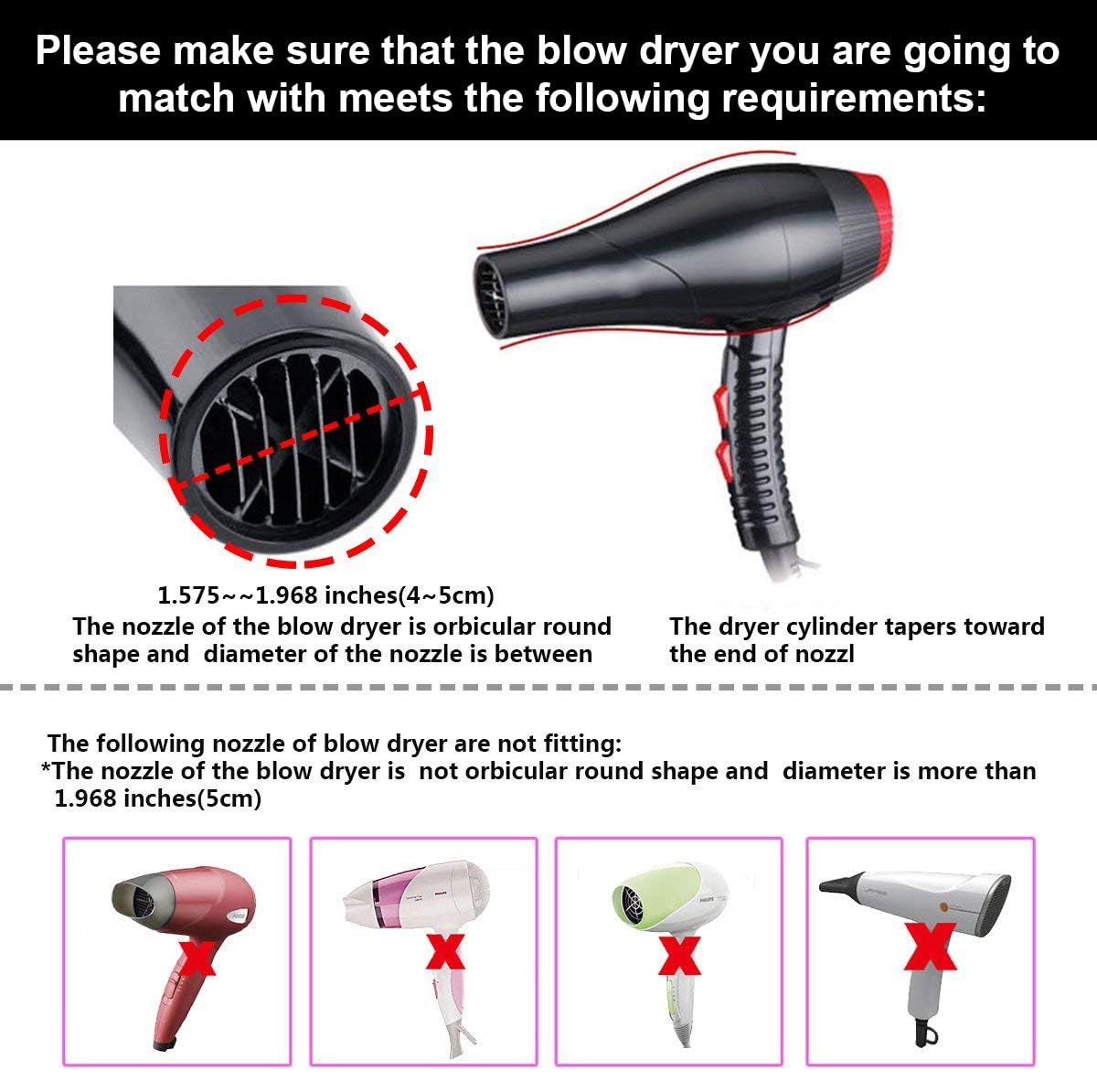 KingKam universal hair dryer diffuser nozzle opening showing flexible stretch fit material for four to five centimeter barrels.