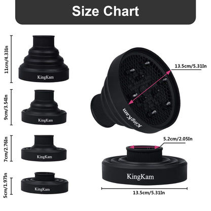 Internal prong detailing of the KingKam black collapsible silicone hair diffuser for volume and curl definition.