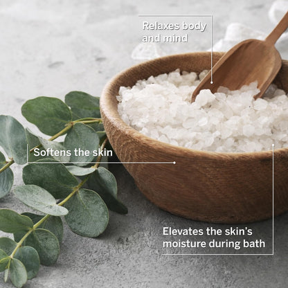 Back label of Ahava eucalyptus bath salt showing instructions