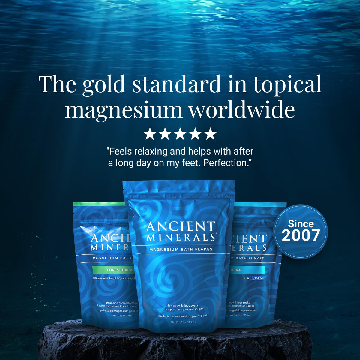 Lifestyle image of relaxing mineral bath preparation with bath salts