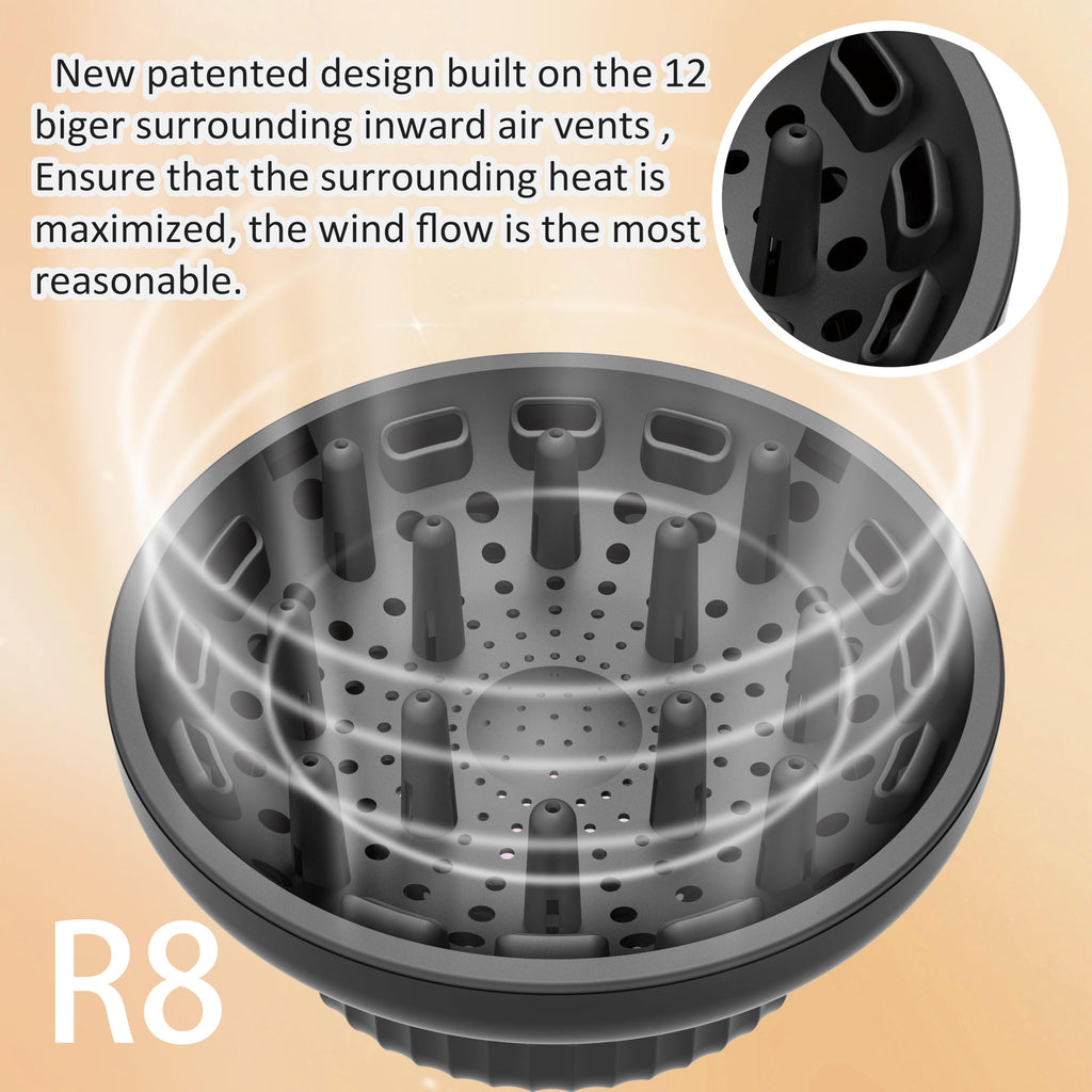 LIGOLIG hair dryer diffuser attachment showing the adjustable twist lock mechanism for universal fit.