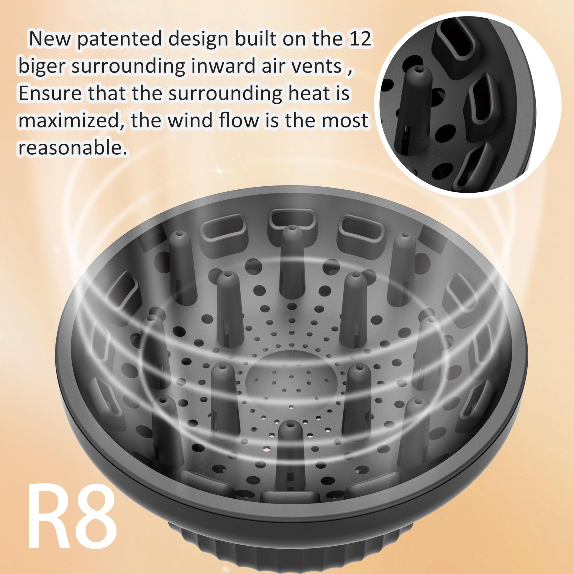 LIGOLIG hair dryer diffuser attachment showing the adjustable twist lock mechanism for universal fit.