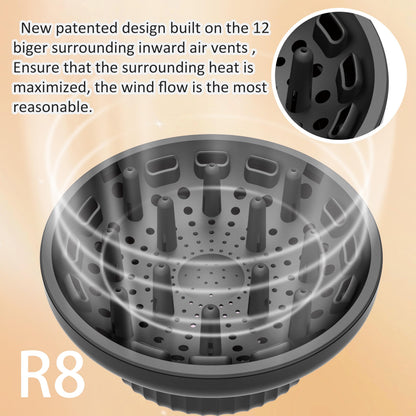 LIGOLIG hair dryer diffuser attachment showing the adjustable twist lock mechanism for universal fit.