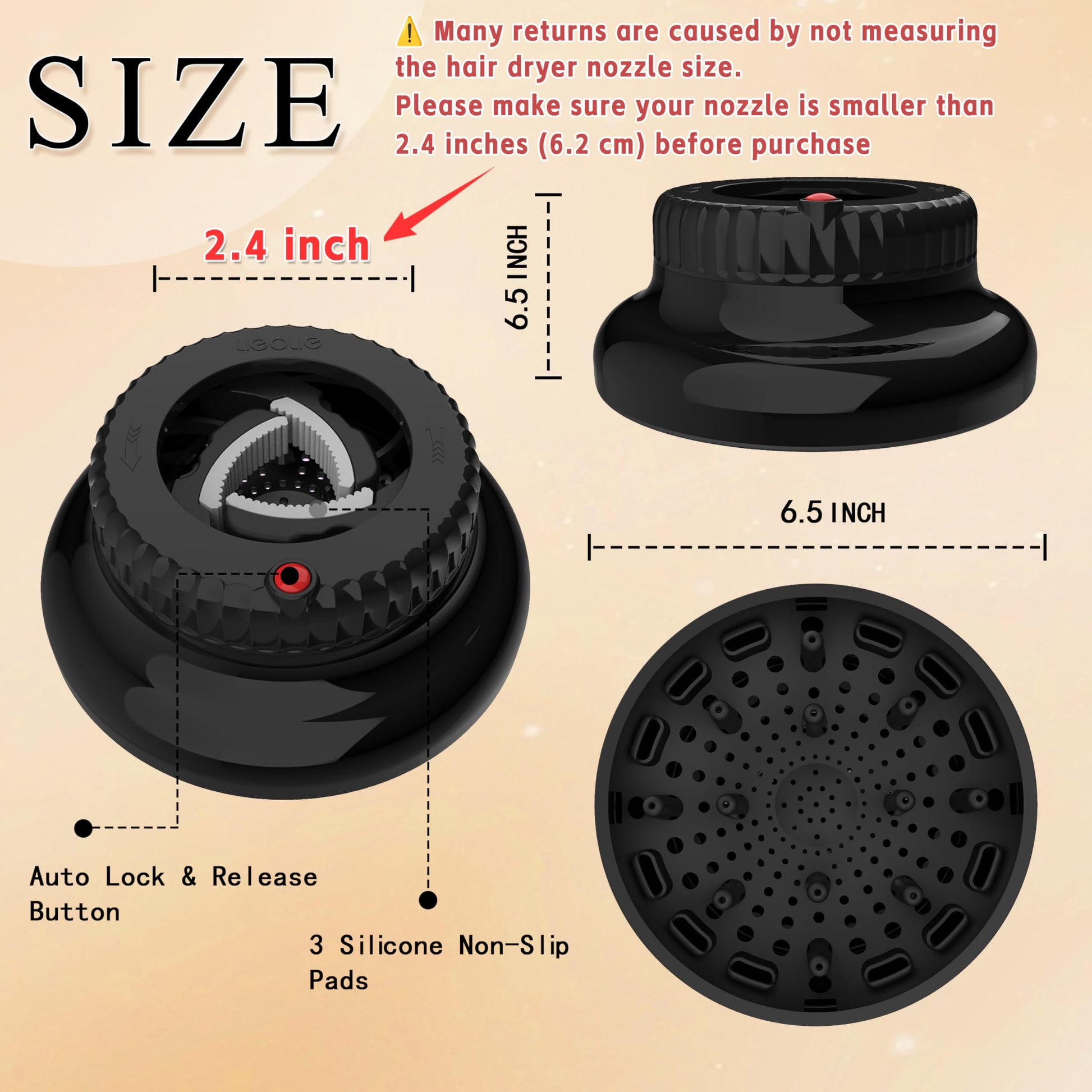 LIGOLIG universal diffuser highlighting the twelve inward air vents designed for fast drying.