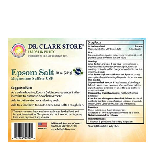 Dr. Clark Store magnesium sulfate food grade label details
