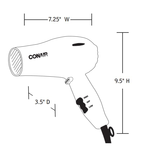 Conair 1875W black hair dryer showcasing the integrated cool shot button
