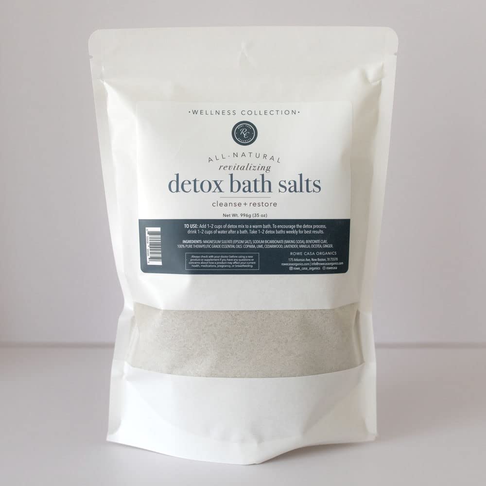 Close up of Rowe Casa Organics detox salt packaging