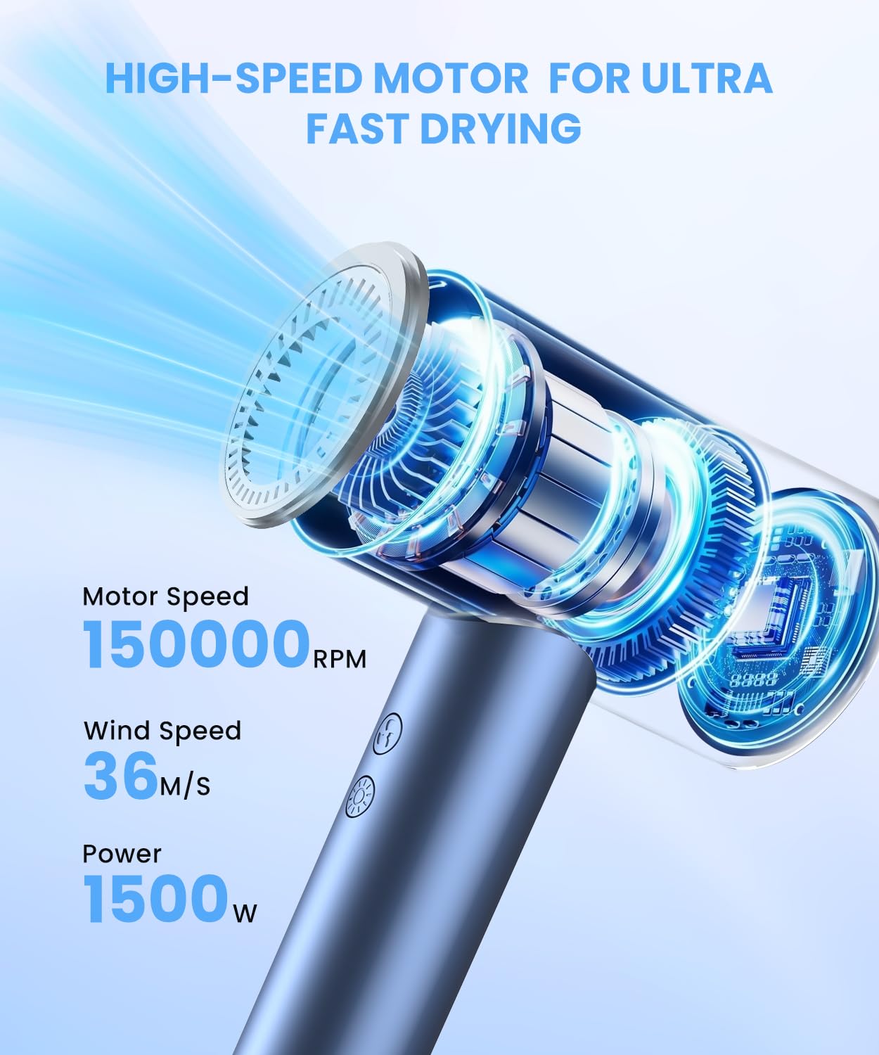 Lampick high speed blow dryer with magnetic smoothing nozzle attachment
