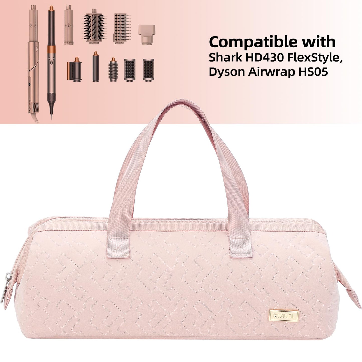 NISHEL pink travel bag dual handle straps and quilted design detail